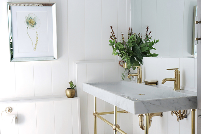 bathroom sink gold finishes in white bathroom