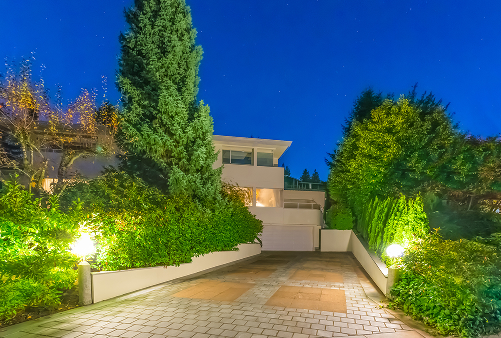 lighted stone driveway