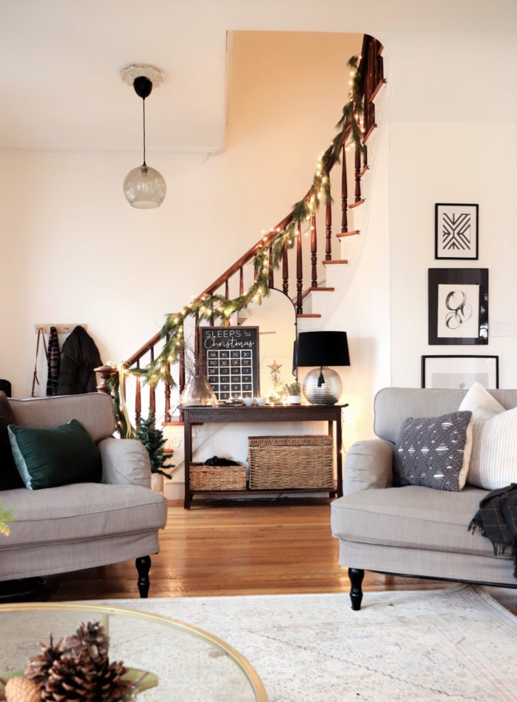 stairs with christmas garland