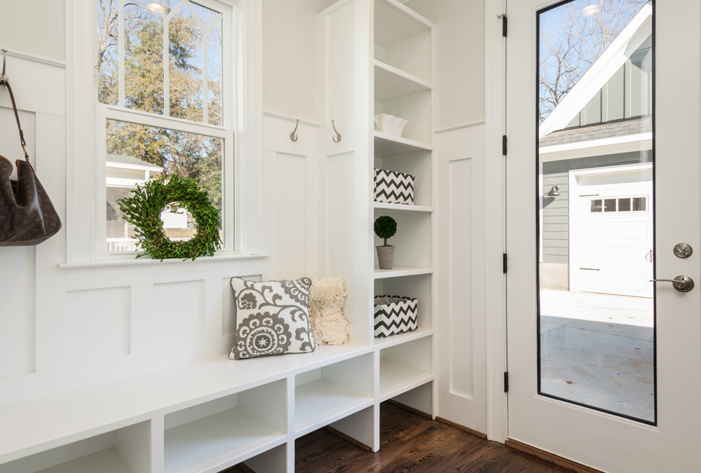 white clean sunny mudroom