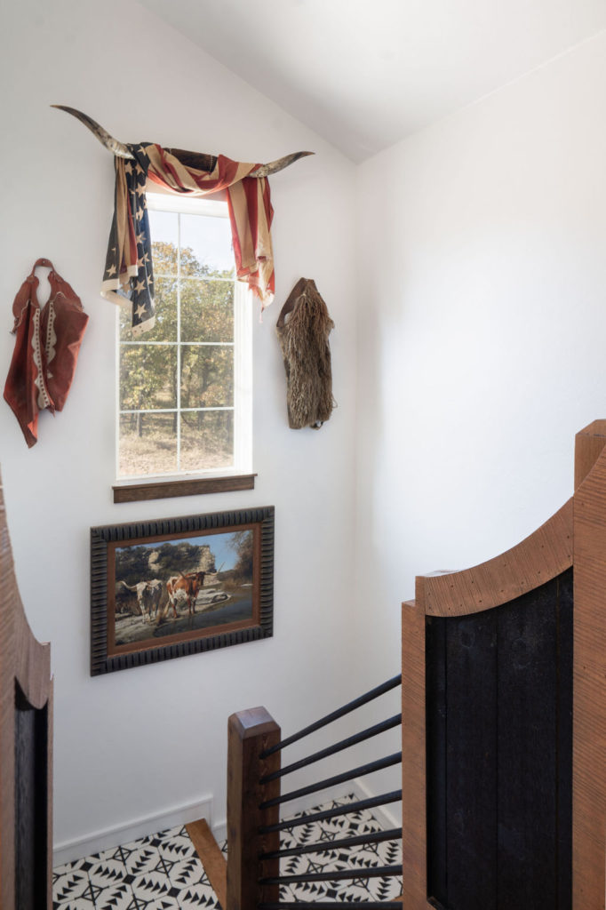 stairway with animal horn accents