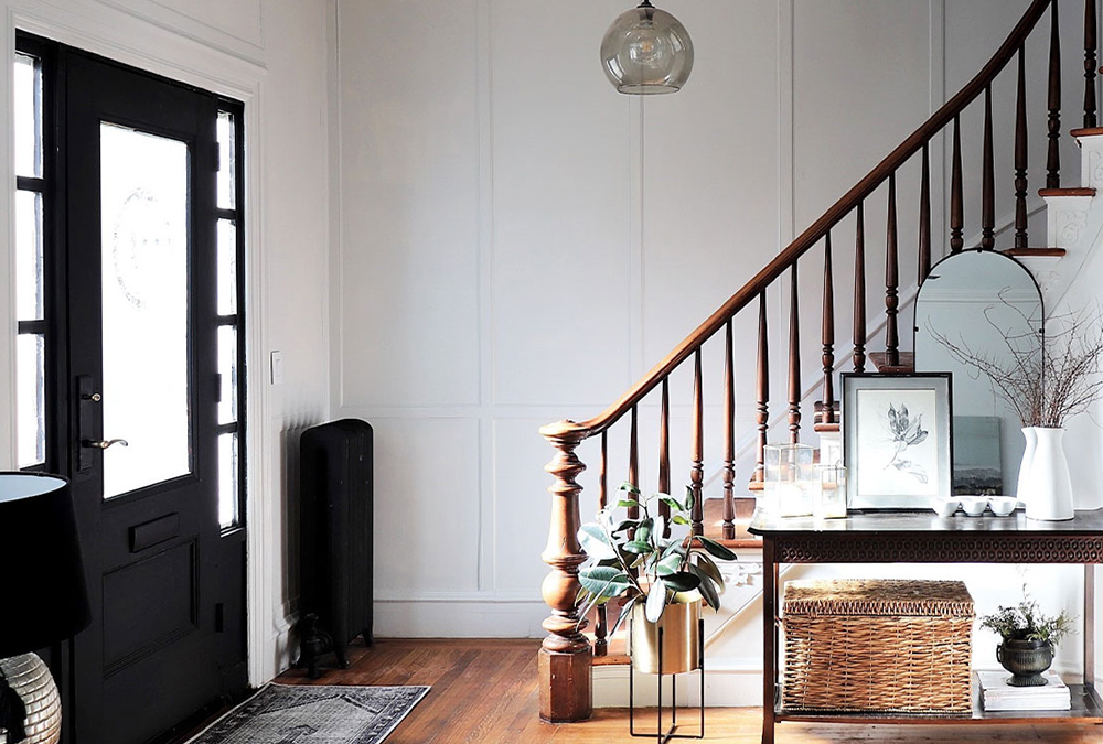 black door front foyer