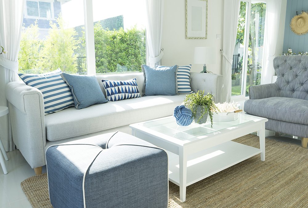 white and blue couch