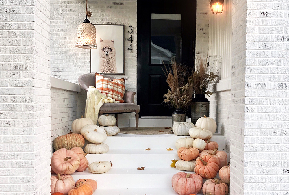 pumpkins on porch stairs